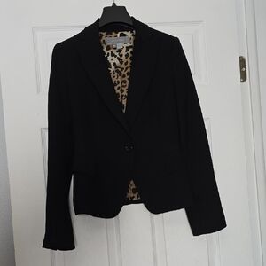 Zara Black Blazer with Leopard Print Lining Size 2